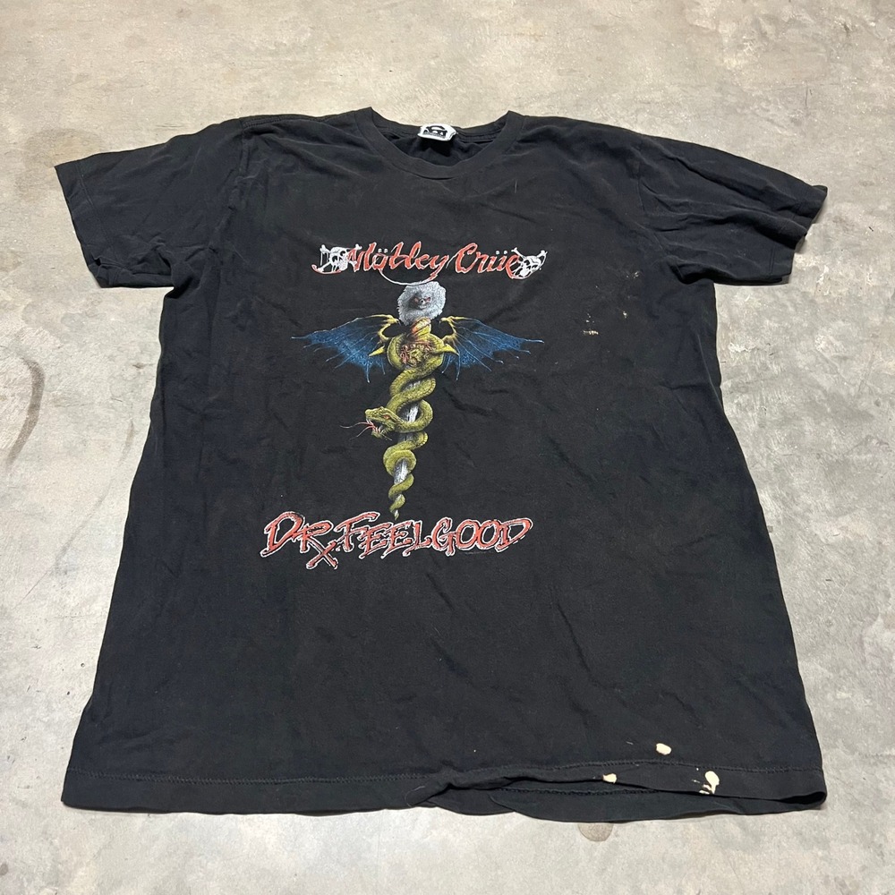 VTG Motley Crue Dr Feelgood Shirt Vintage Vinyl Freeze Black Graphic Tee Mens L